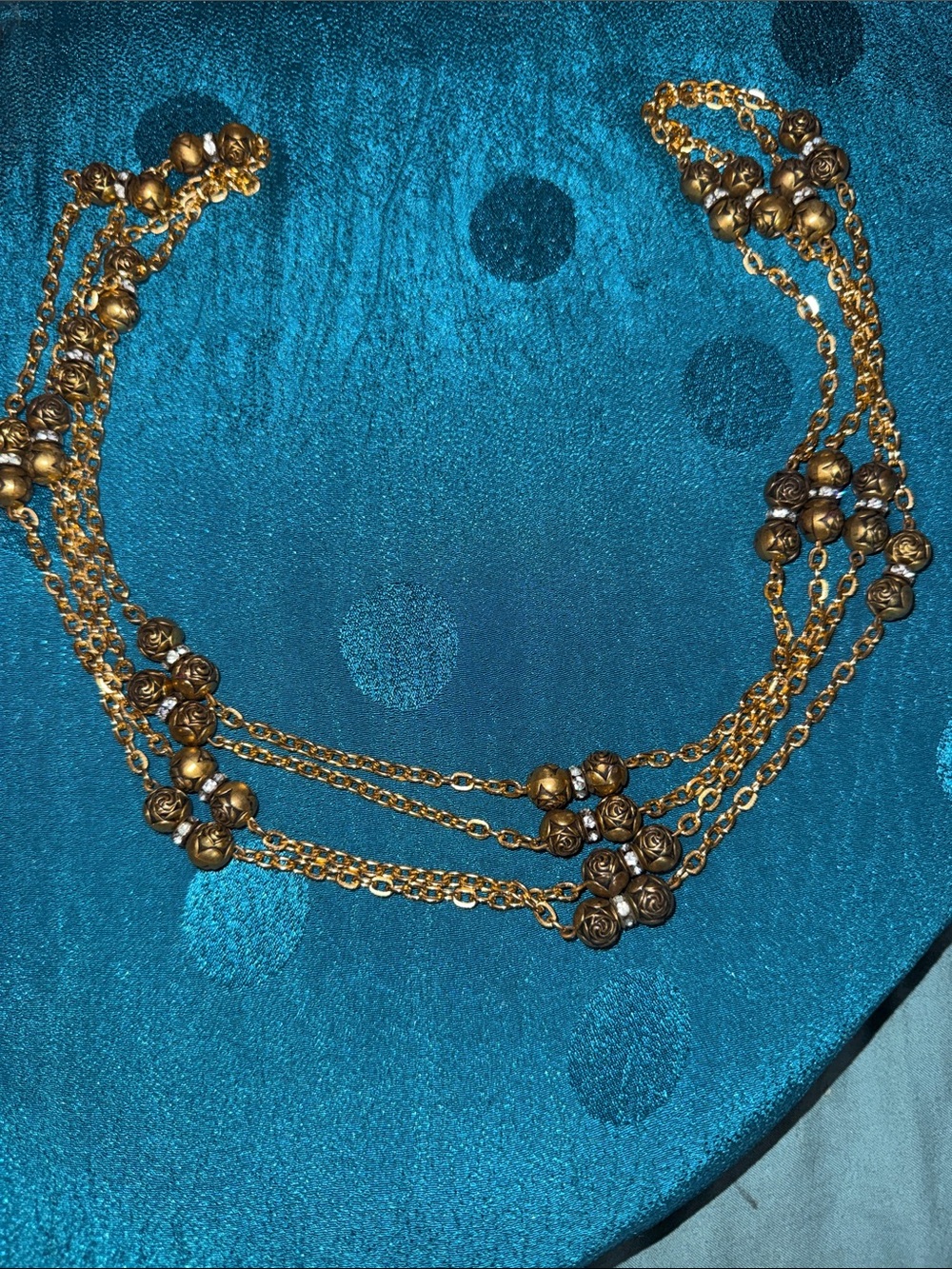 Gold-Tone Multi-Strand Rose Bead Necklace - Elegant Layered Women’s Jewelry